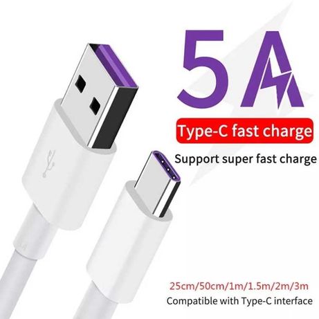 5A amperi 1m USB Tip C Type-C alb cablu SuperCharge Quick Charge