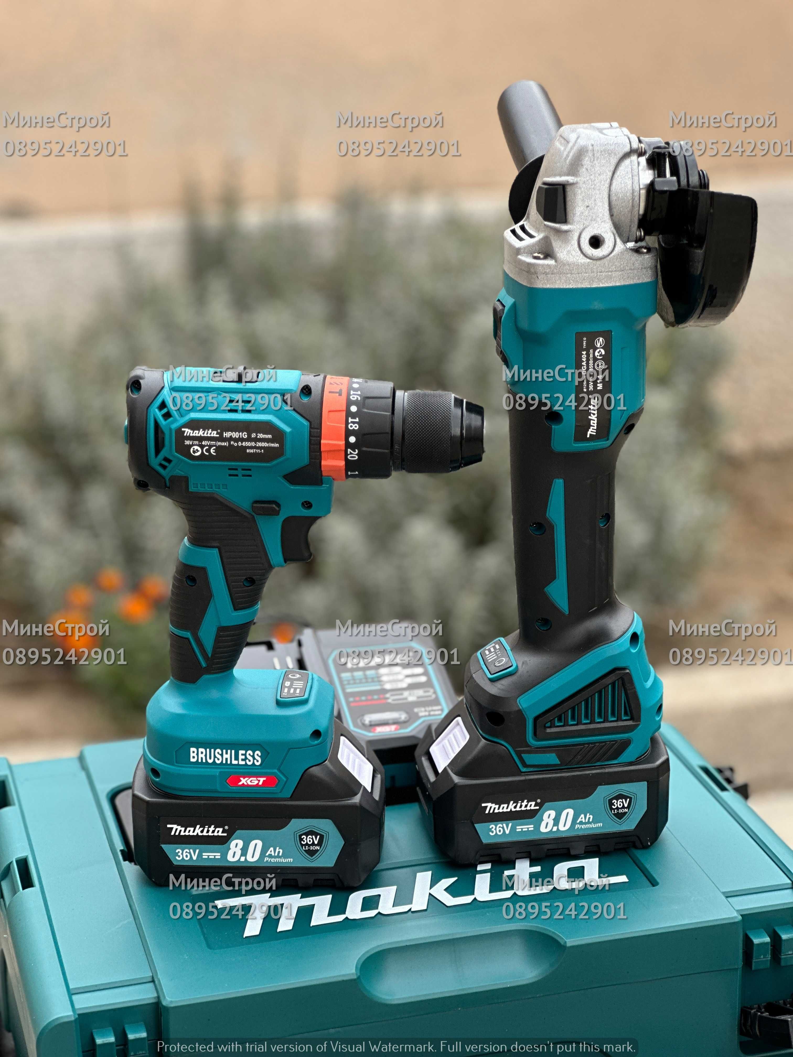 2в1 БЕЗЧЕТКОВ Акумулаторен Ъглошлайф и Винтоверт Makita 36v 8Ah МАКИТА