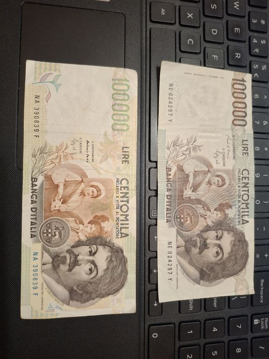 Lot 2 bancnote 100000 lire Italia