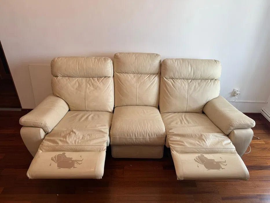 Canapea crem de piele naturala nefolosita