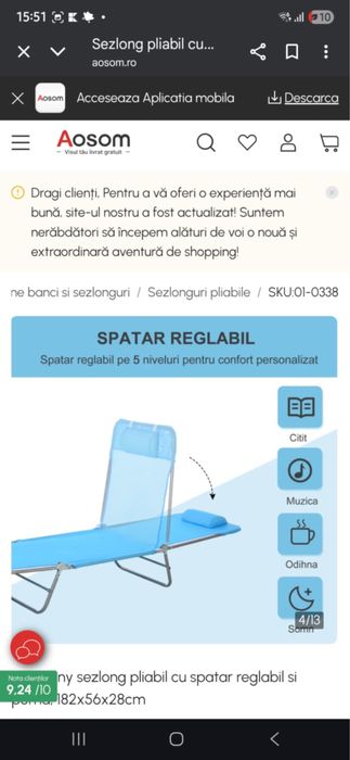 Sezlong plaja albastru Aosom