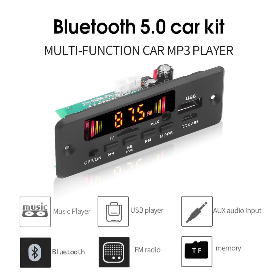 5V-32V Mp3 модул за вграждане 2 x 3W Bluetooth 5.0 Tf/Fm/AUX/Rec/Calls