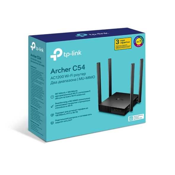 TP-LINK Archer C54
Двухдиапазонный роутер Wi‑Fi AC1200