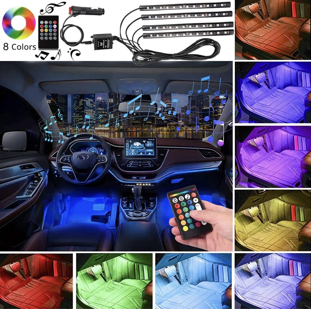 Lumini ambientale interior auto RGB pe telecomanda 2024
