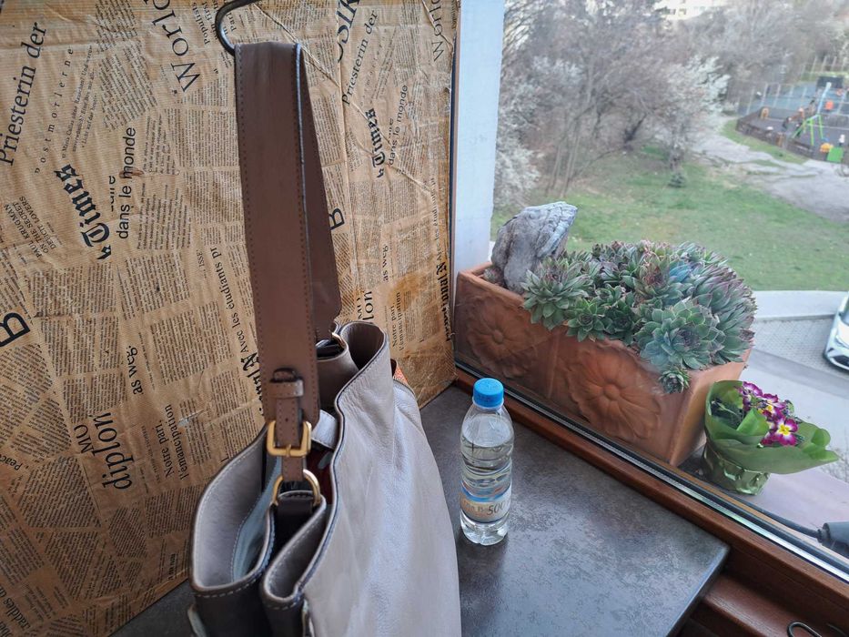 дамска чанта,Jil Sander,бежова,кожена торба-естествена кожа