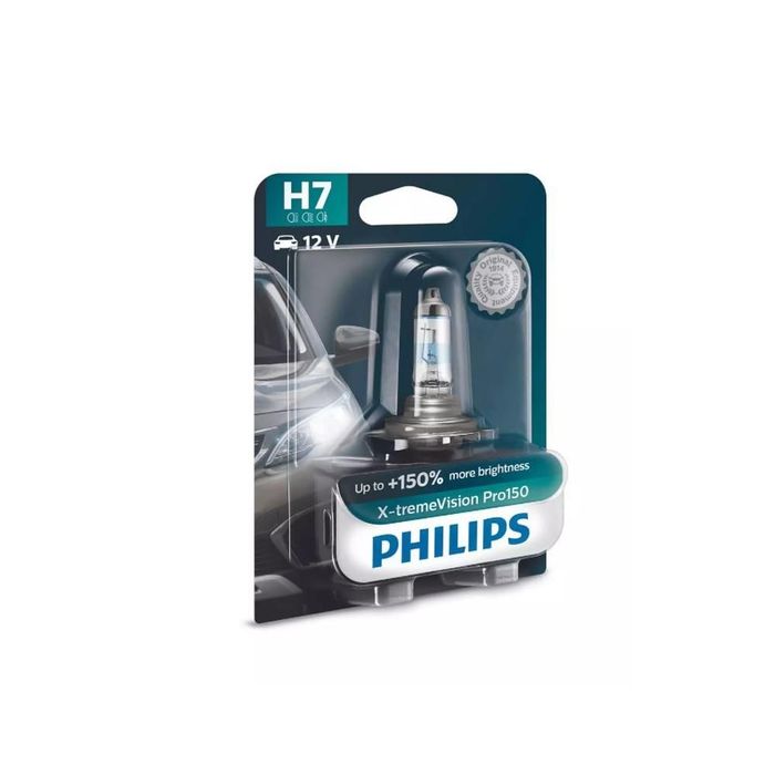 Bec auto cu halogen pentru far H7 12V 55W PX26D Philips X-tremeVision Pro150 1500lm, 3400K, 1 buc. 12972XVPB1
