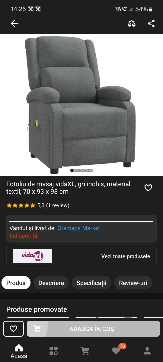 Fotoliu expandabil cu masaj VidaXL