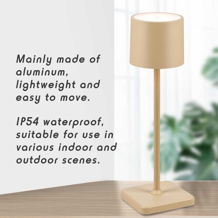 Безжична настолна LED лампа BKZO, IP54 алуминиева, бяла и сива