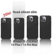 Husa Silicon Negru Slim iPhone 15 , 15 Plus , 15 Pro , 15 Pro Max