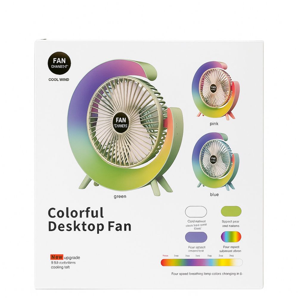 Ventilator LED RGB Portabil | Silențios, Design Futurist | USB Inclus