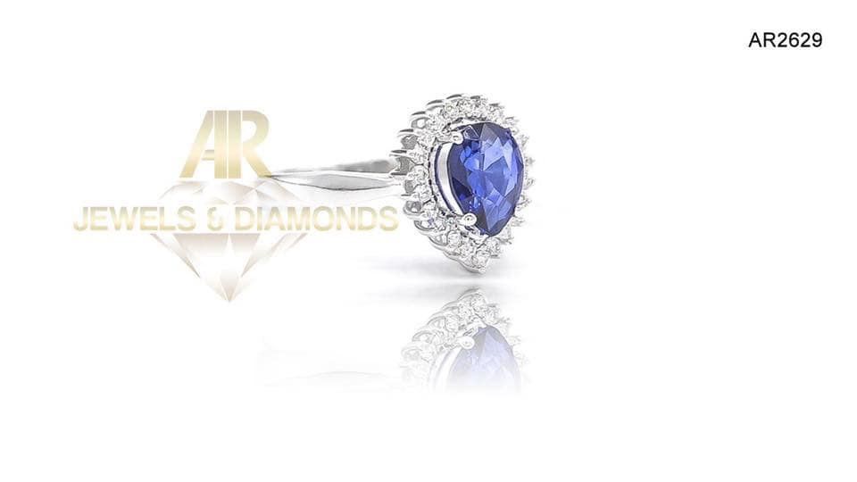 Inel Aur Alb cu Diamante si Sapphire model nou ARJEWELS(AR2629)