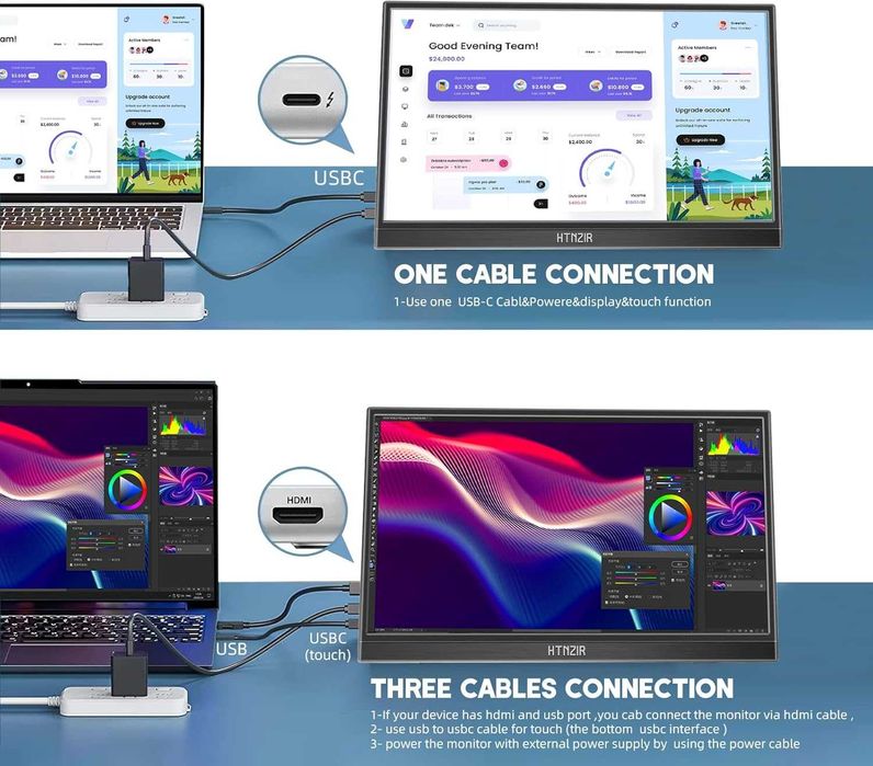 Monitor portabil 15.6inch touchscreen FHD 1920x1080 USB C HDMI IPS HDR