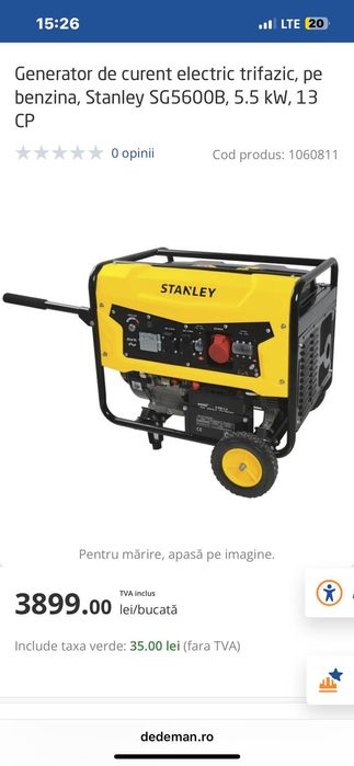 GENERATOR CURENT mono si trifazic Stanley SG5600B - 5KW - NOU