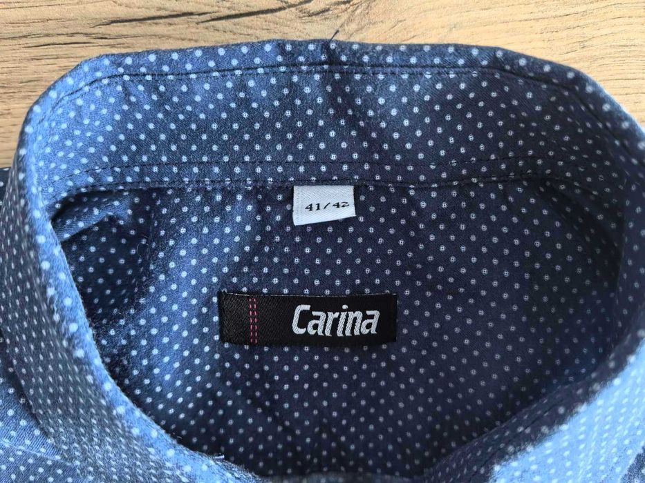 Мъжка синя риза с дълъг ръкав и бели точки Carina, размер L