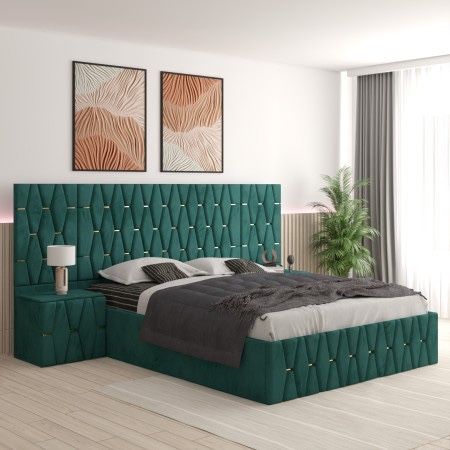 Pat Tapitat Cu Noptiere Tapitate Si Extensii