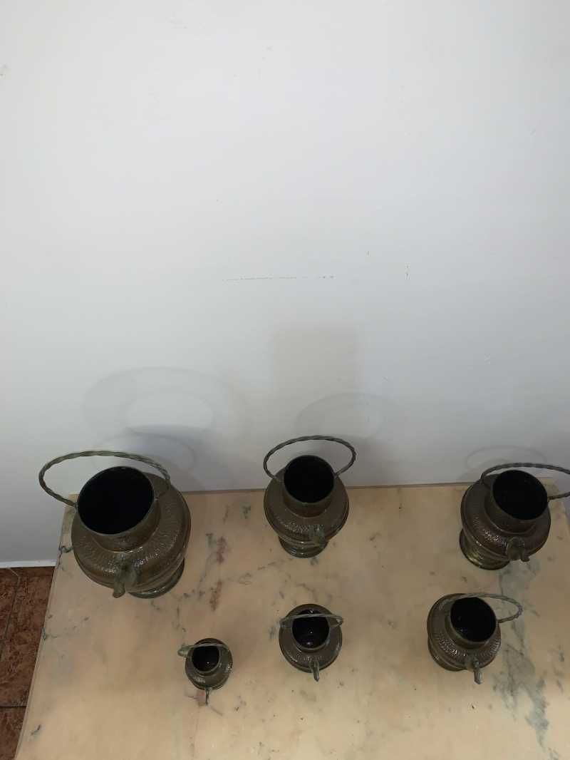 Set carafe sase buc din cupru cu ornament si maner din bronz