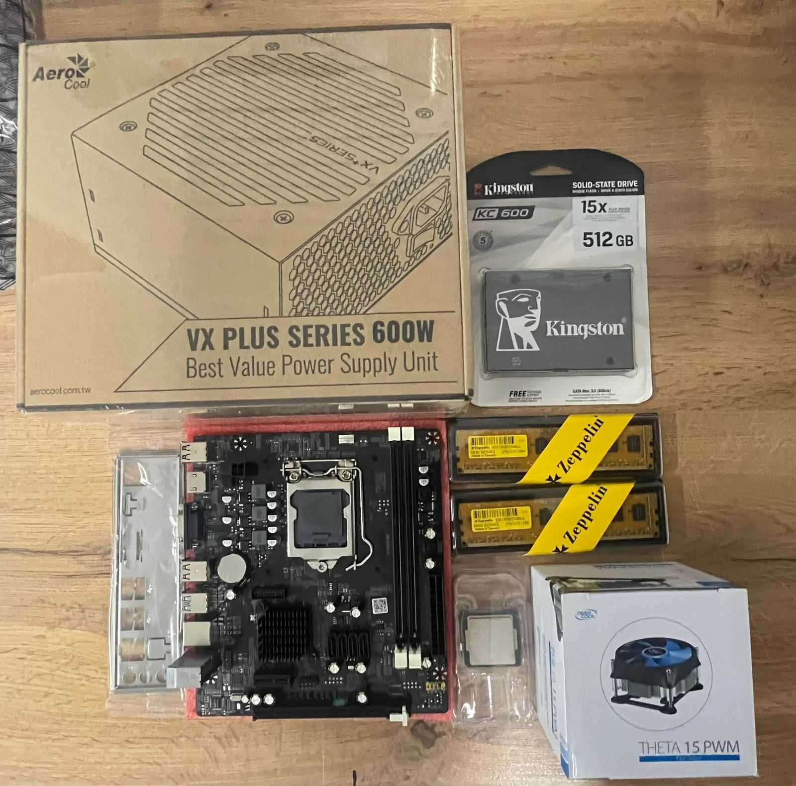 сборку core i5 4590, мат плату, 8 Гб Озу, блок питание 600Вт, кулер