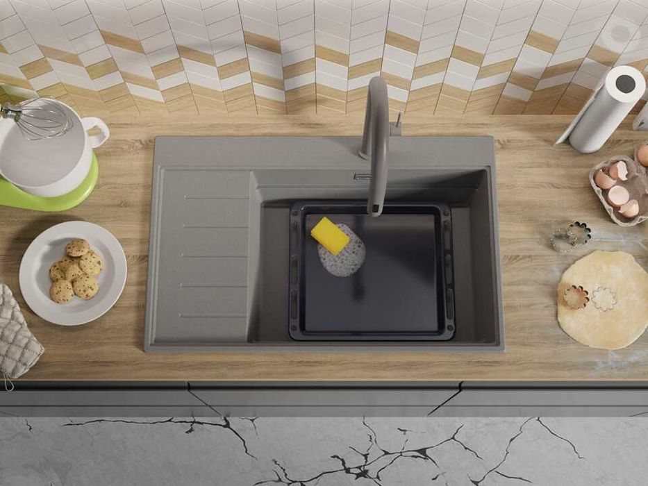 Сива гранитна кухненска мивка Сидни 780-60 Ergo Multilevel 780х500