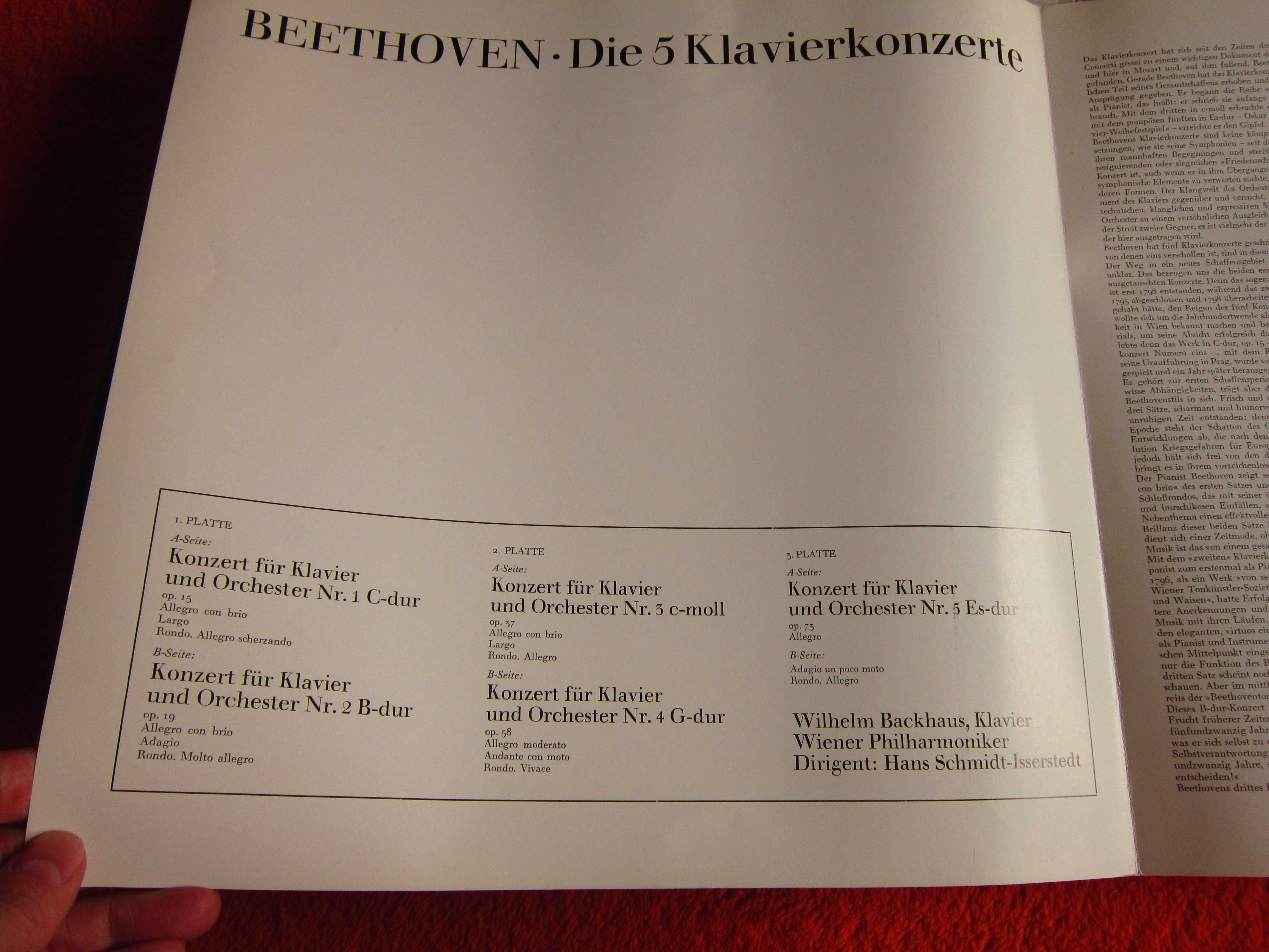 vinil Beethoven -W. Backhaus Concert pian 1,2,3,4,5 an 1969 impecabile