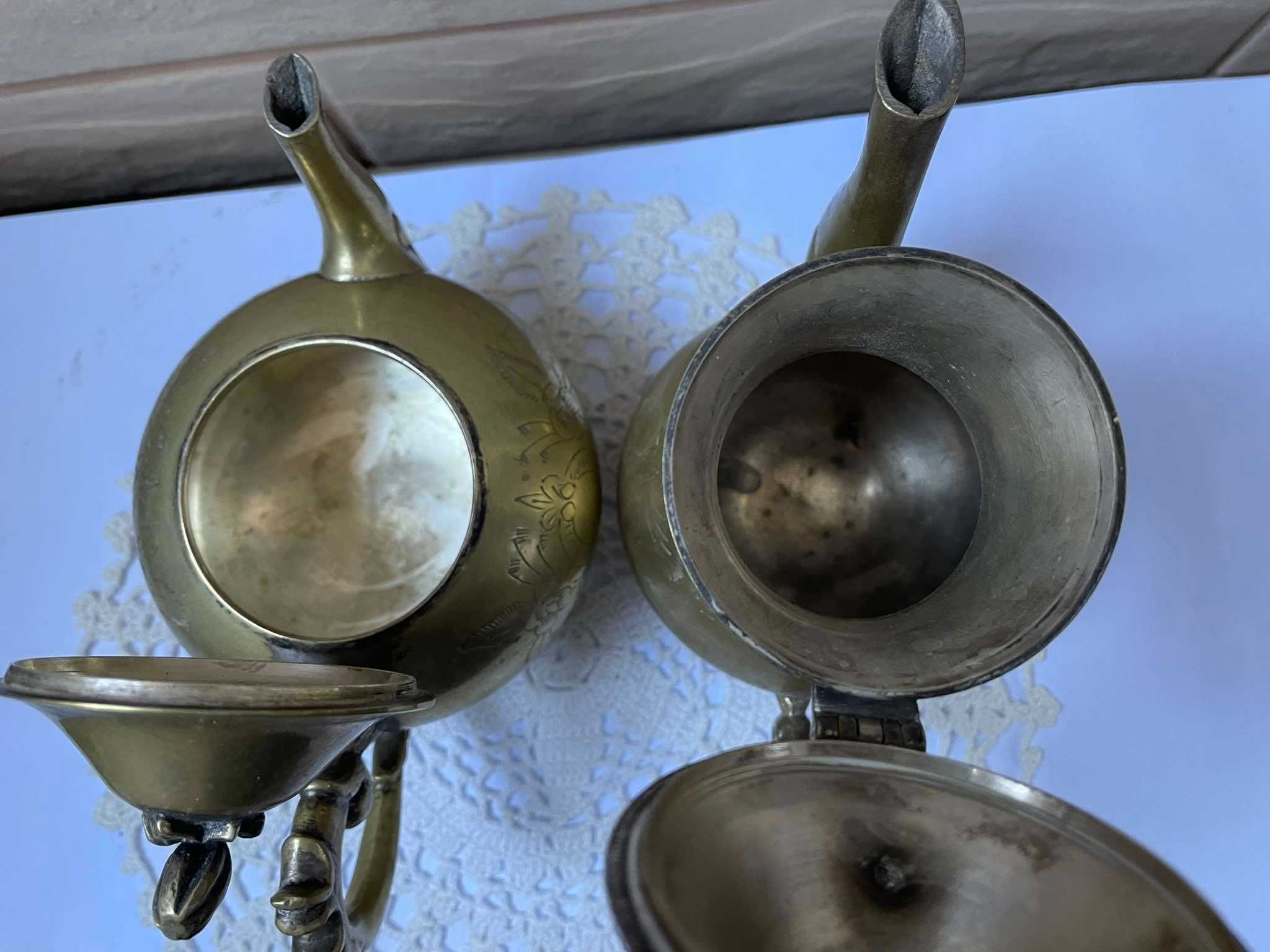 Красив месингов комплект за кафе и чай от Англия, 4 части