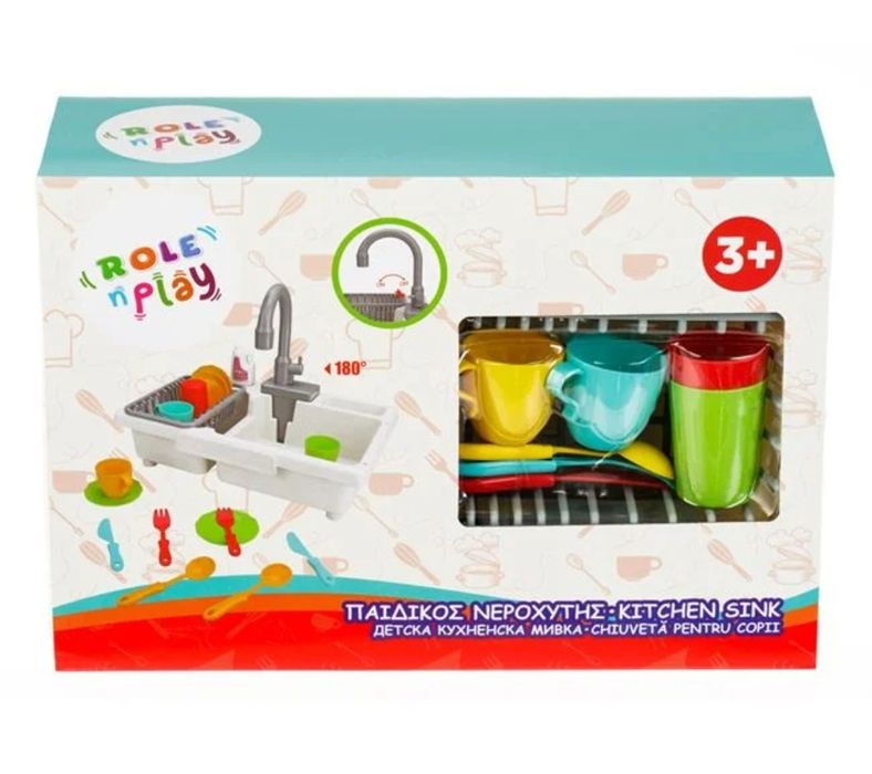 Детска мивка с течаща вода, прибори, 36×11×24.5 см, 3+ години