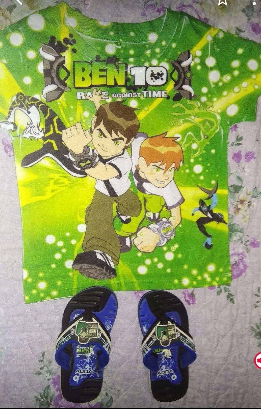 Футболка Ben10 и сланцы, в отличном состоянии, на 3-4года