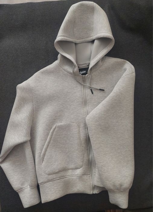 Pull&Bear STWD neoprene-effect hoody in light gray