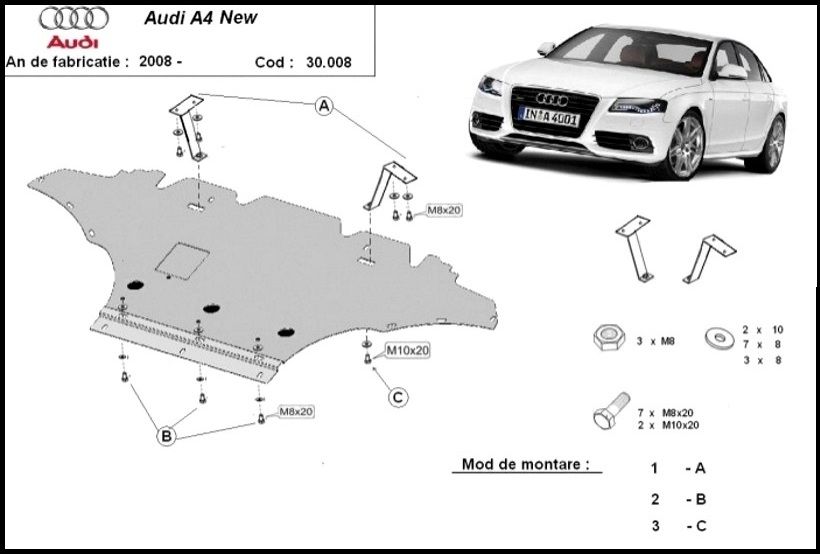 Scut motor metalic pentru Audi A4 1994-prezent - otel 2mm