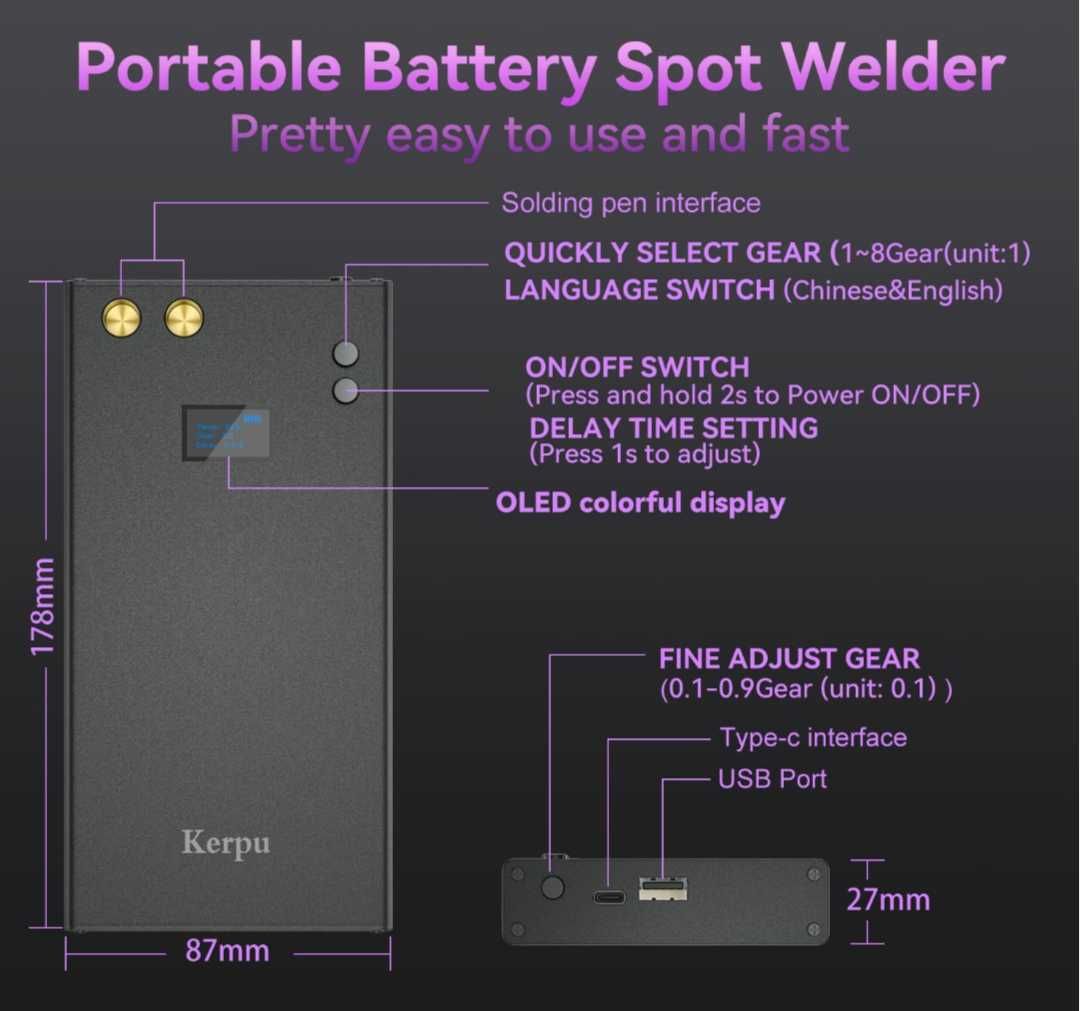 Апарат за точково заваряване, Kerpu 11000mAh батерия с LCD екран
