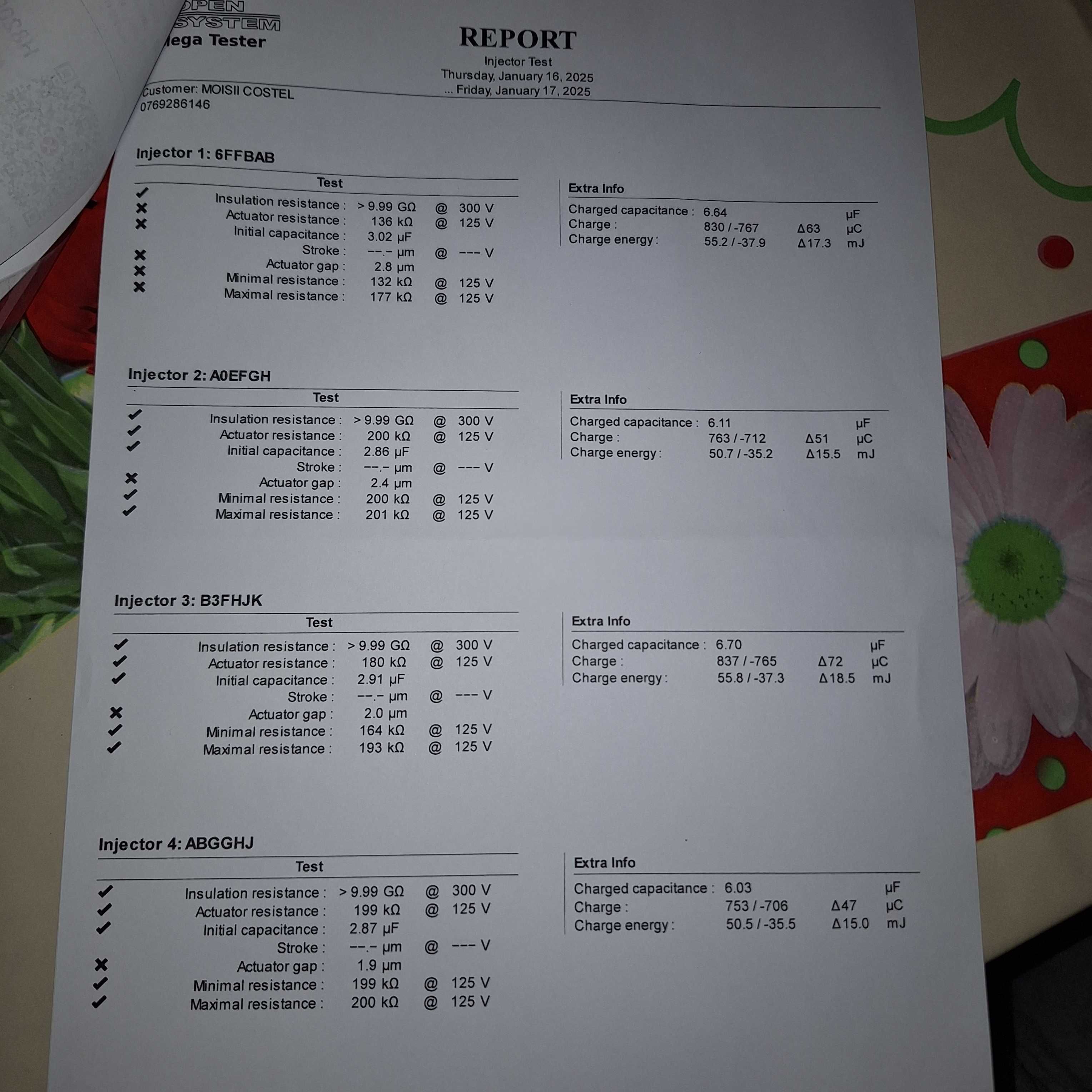 Injectoare reconditionate  Renault 1.5 dci 110 Cp E5 fisa testare bank
