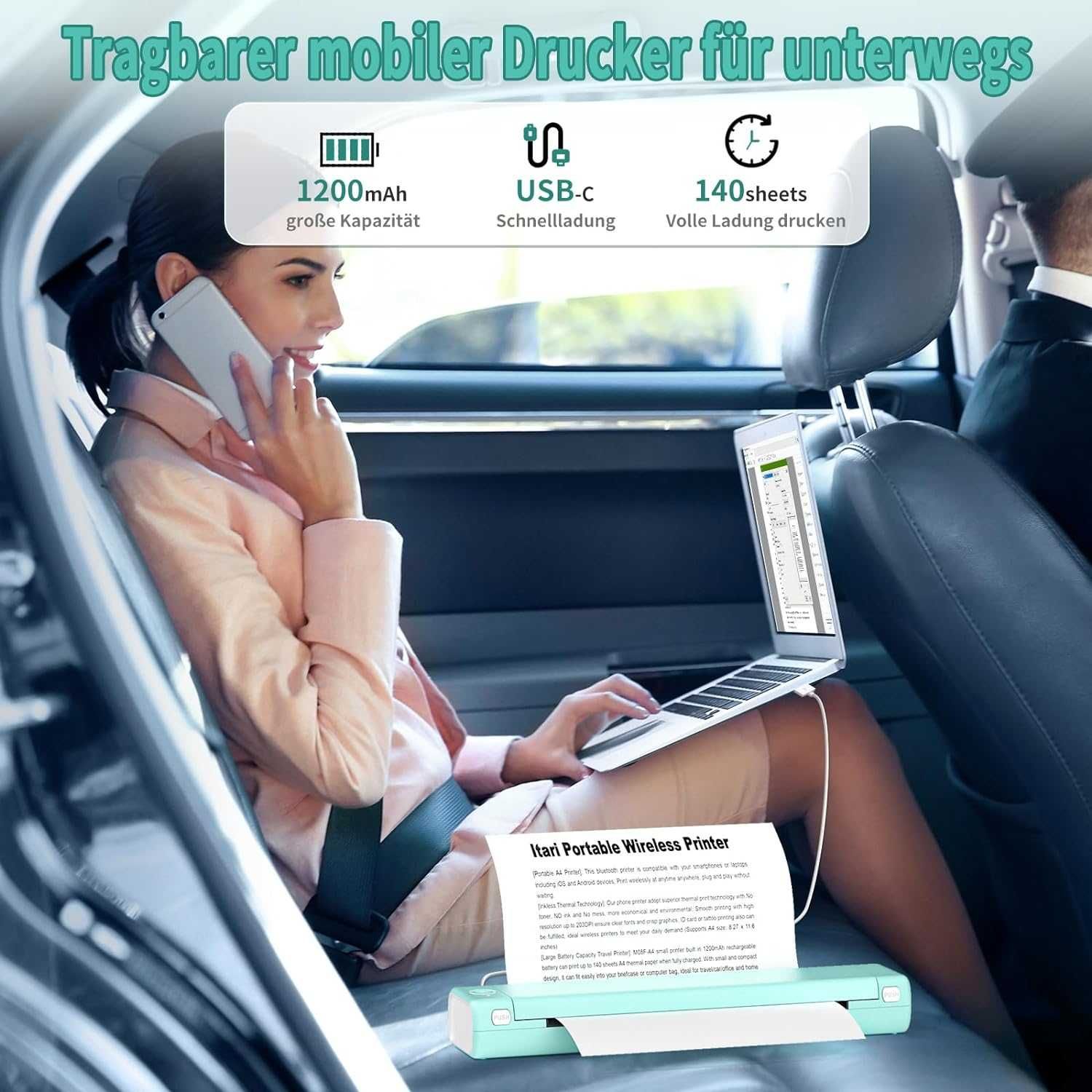 Преносим термичен принтер за татуировки Itari, безжичен Bluetooth А4