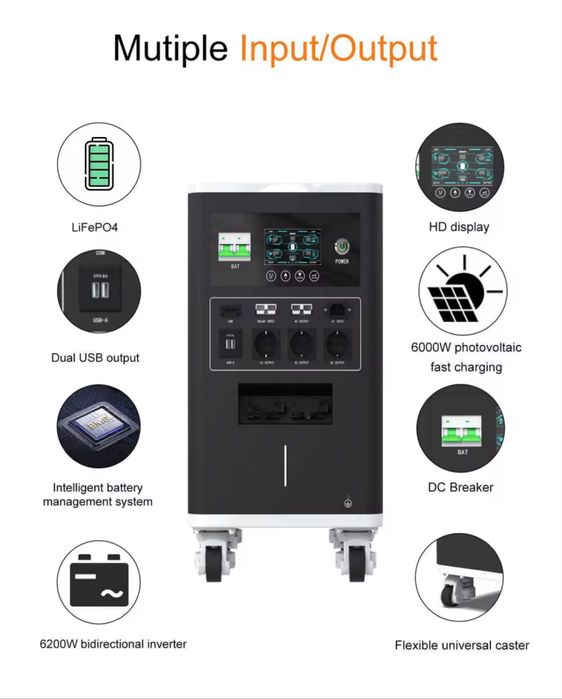 Портативная электростанция 6.6 kwh ёмкость, 6.2 kw мощность
