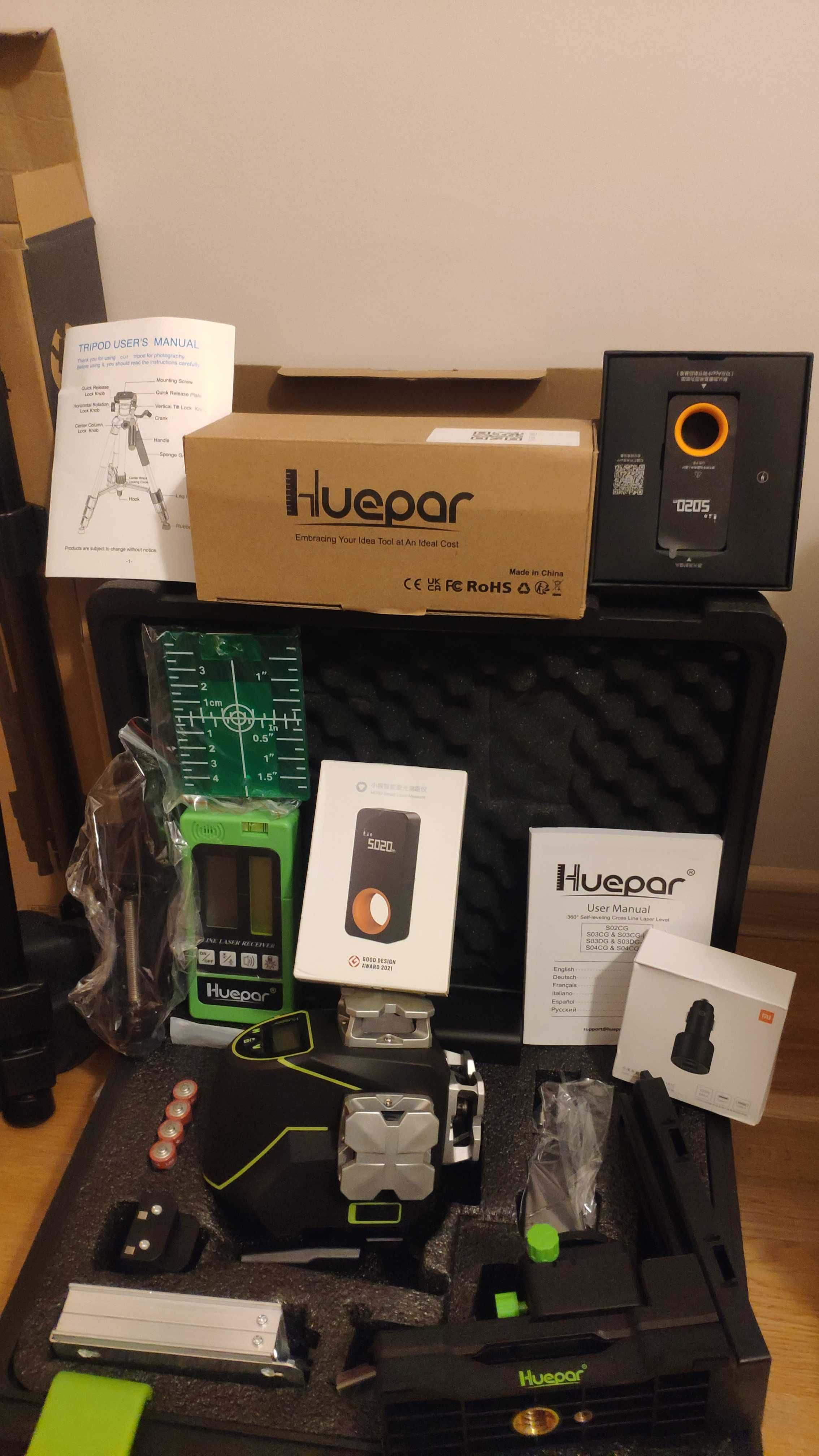 Лазерен нивелир Huepar S04CG, 4D, 16 линии с LCD  Оригинален!