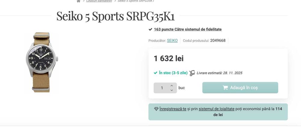 Seiko 5 Sports automatic SRPG35K1 SRPG35, ca nou