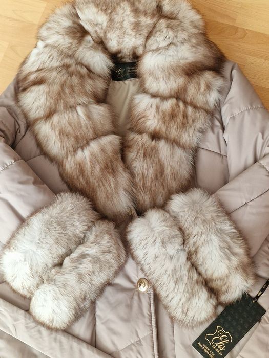 Haina matlasata sezonul rece, blanita naturala detasabila vulpe super