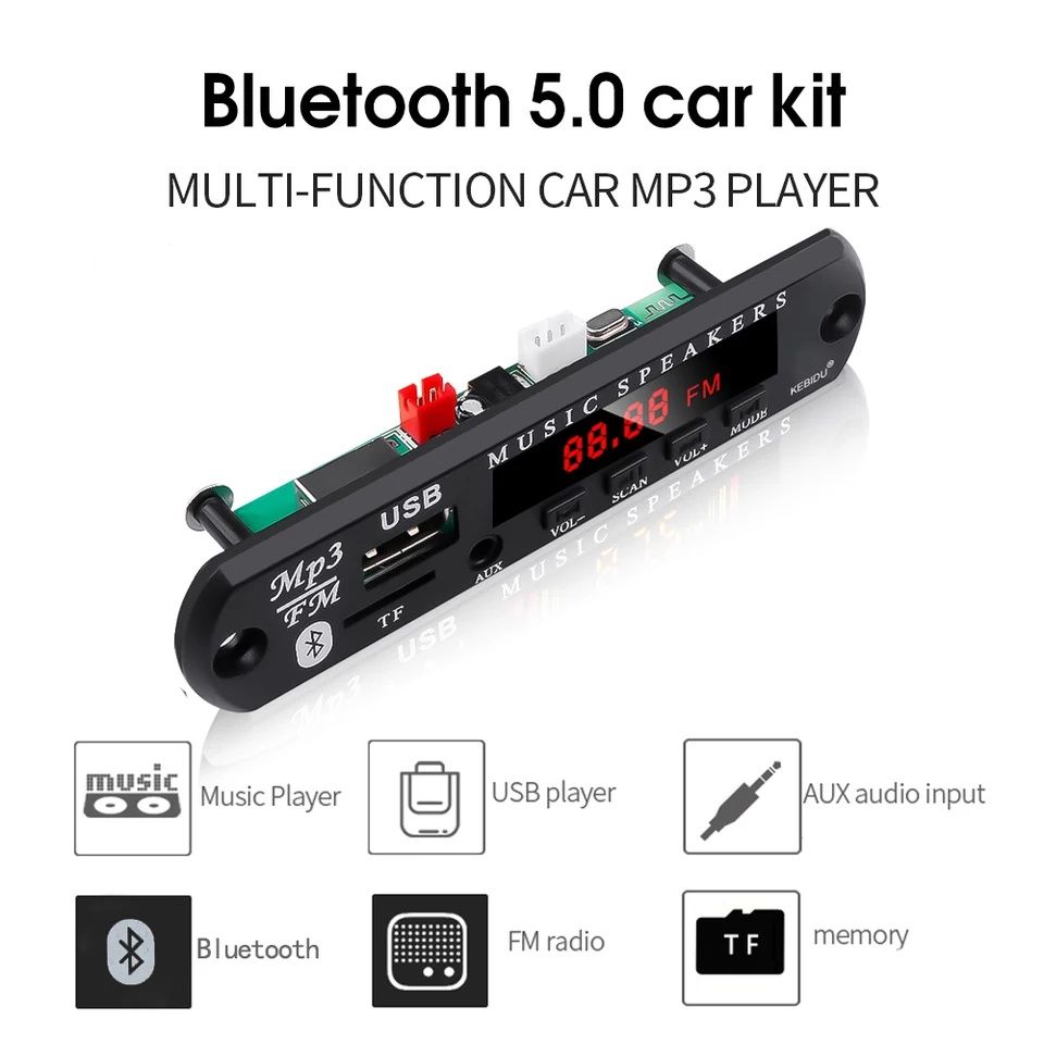 Mp3 Плеър модул за вграждане KEBIDU 5V-12V Bluetooth 5,0 USB/Tf/FM/AUX