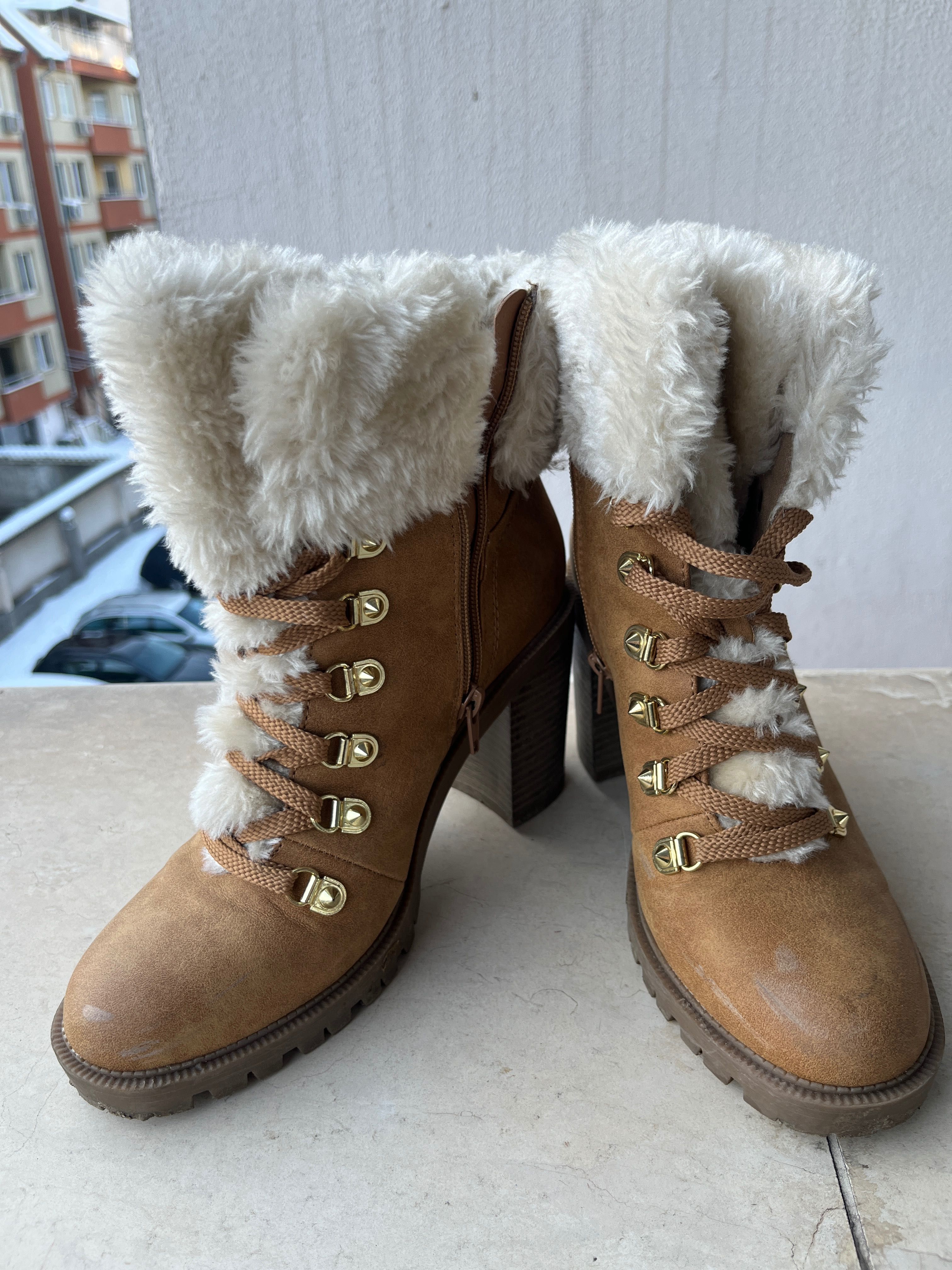 Дамски боти ботуши обувки ток GUESS бежови кафяви бели зима есен 37-38