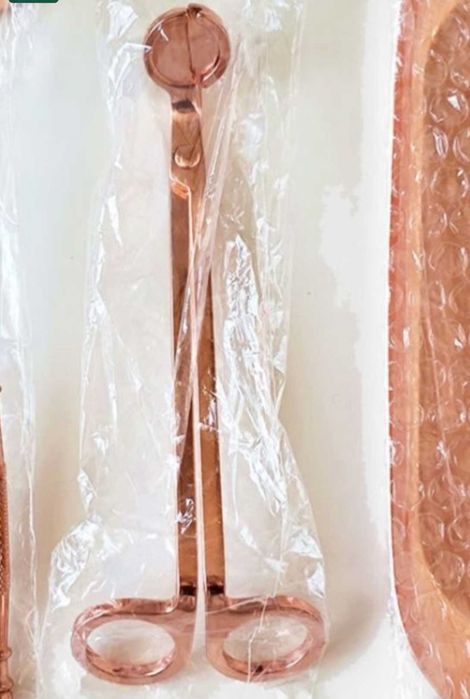 Set pentru lumânări/foarfeca,mucarnita,dipper,tava, inox rosegold,nou