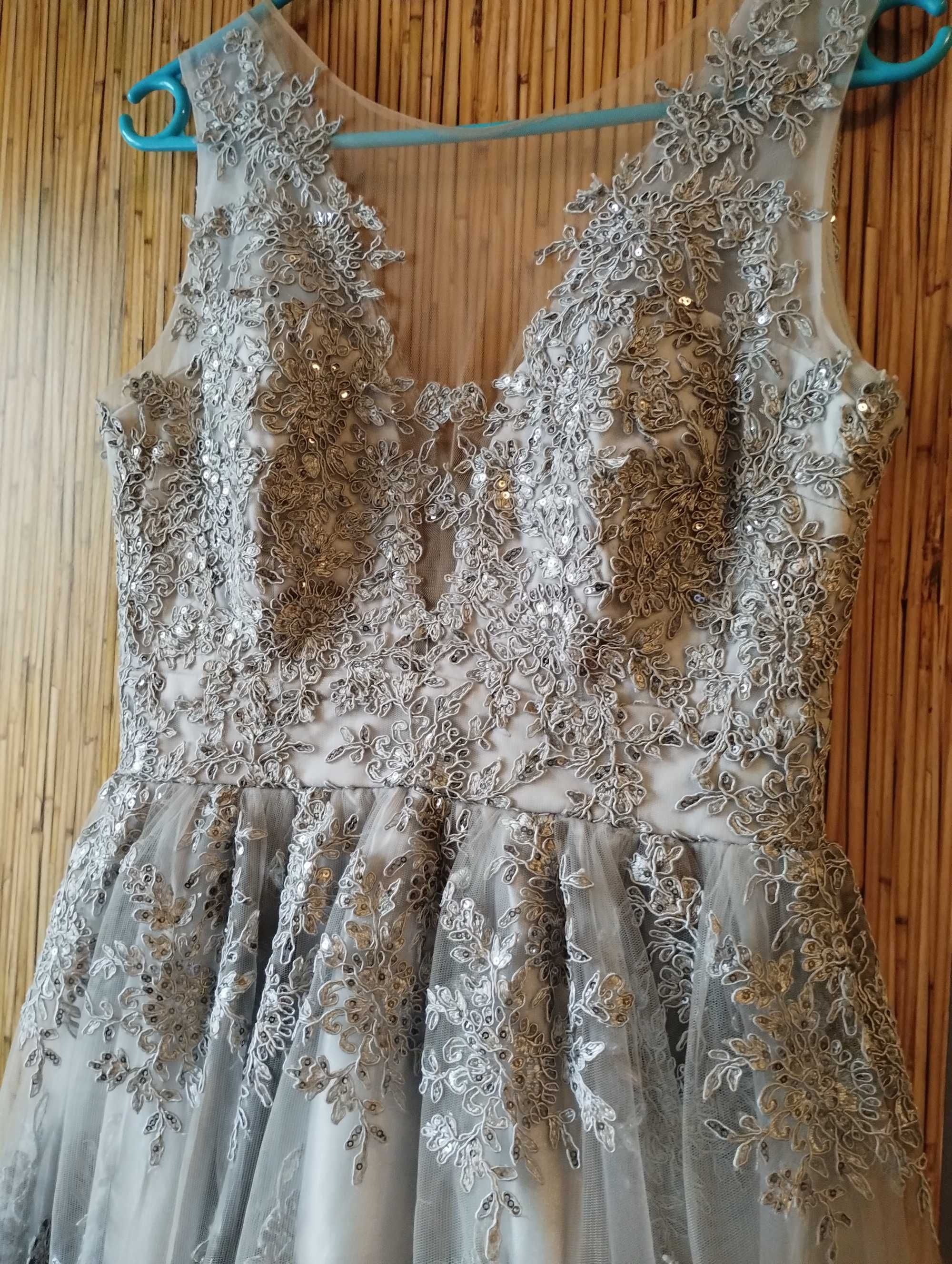 Rochie cu broderie Gri metalic  sclipici