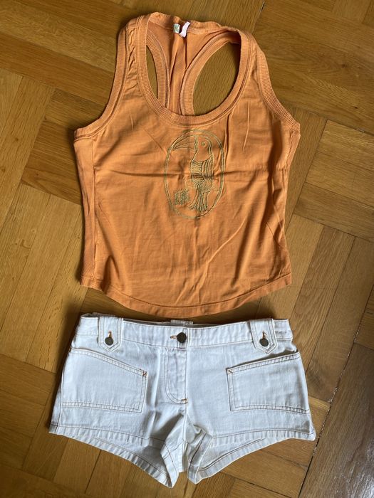 Tinuta Mango jeans scurti alb murdar si maiou 36-38