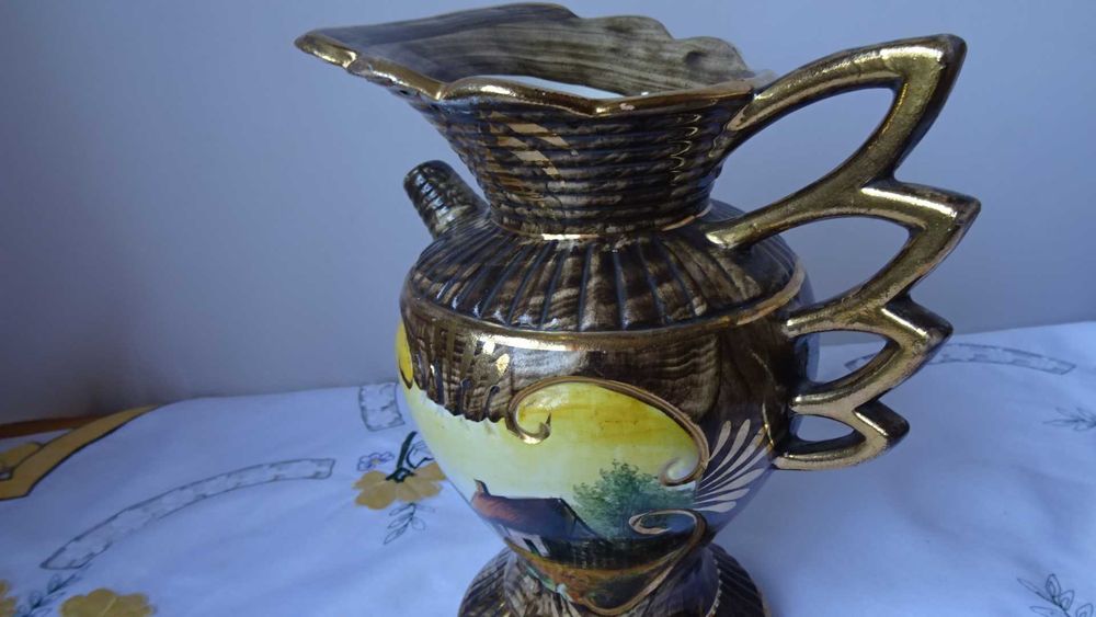 Винтидж керамична ваза, ръчно рисувана от H. Bequet Quaregnon в Белгия