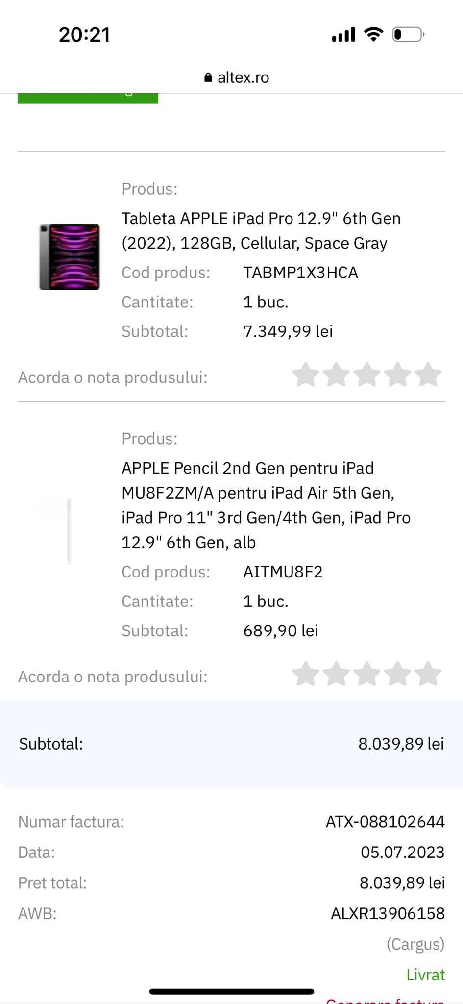 Tableta APPLE iPad Pro 12.9" 6th G, CELULLAR stilou si husa cu factura
