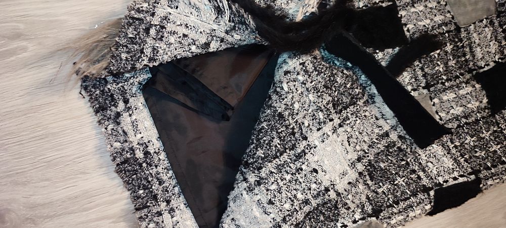 Fustă maxi din tweed patchwork, groasa, handmade, gri-negru cu detalii