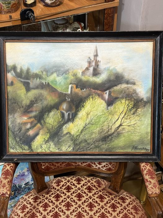 стара бълг картина сух пастел търново автор