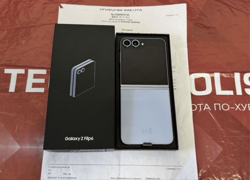 КАТО НОВ 512GB Samsung Z Flip 6 Технополис Гаранция 2026 Blue / Син