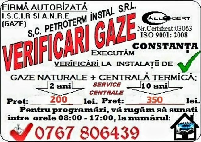 Verificari Gaze+Centrala-200lei Constanta