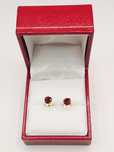 Cercei aur 14k stud punto luce cu granat red garnet 5mm