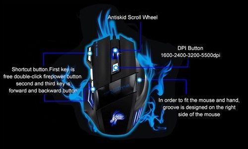 Optical USB Pro Computer Mouse 5500 DPI LED 7D Button Light