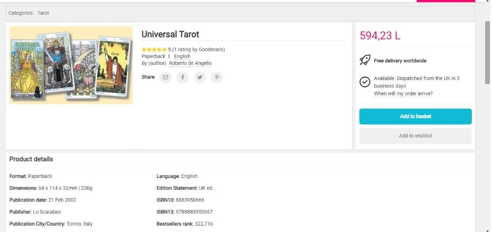 Tarotul Universal set Carti de Tarot,ed lim 2001,Rider Waite,arta SIGL