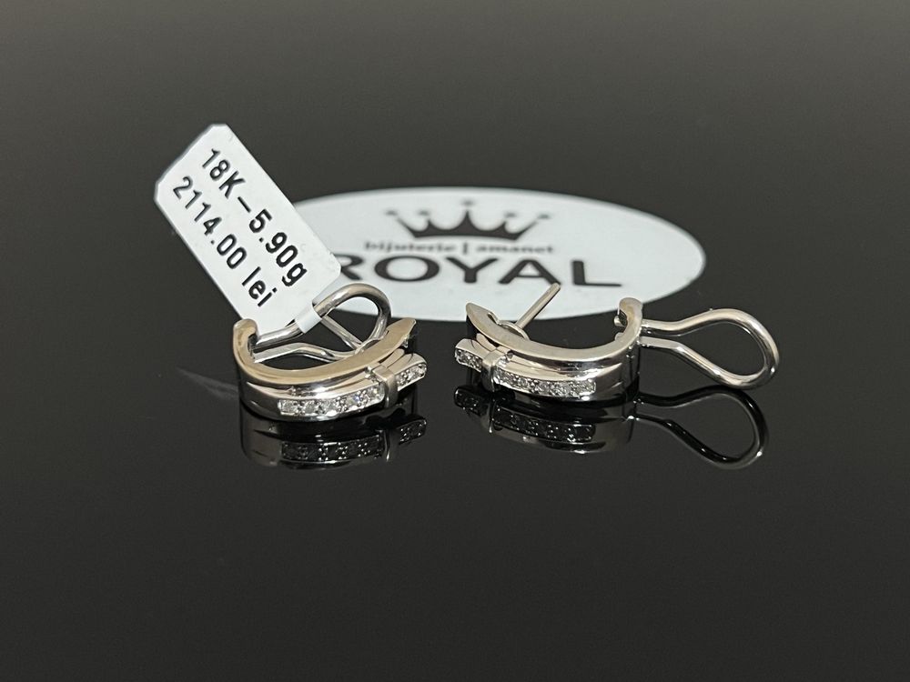Bijuteria Royal CB : Cercei aur alb 18K cu diamante 5,90 grame